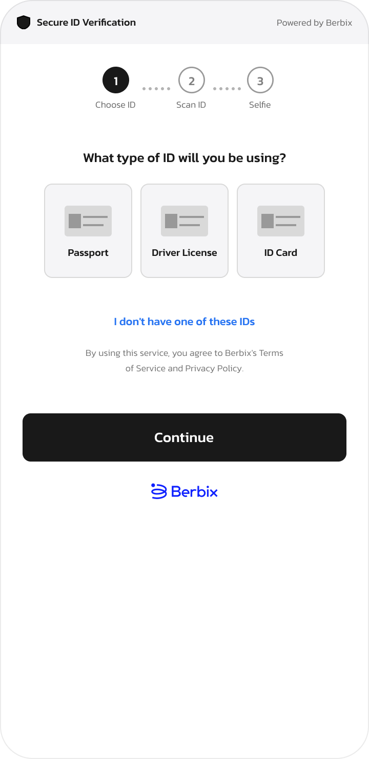 Berbix choose ID type